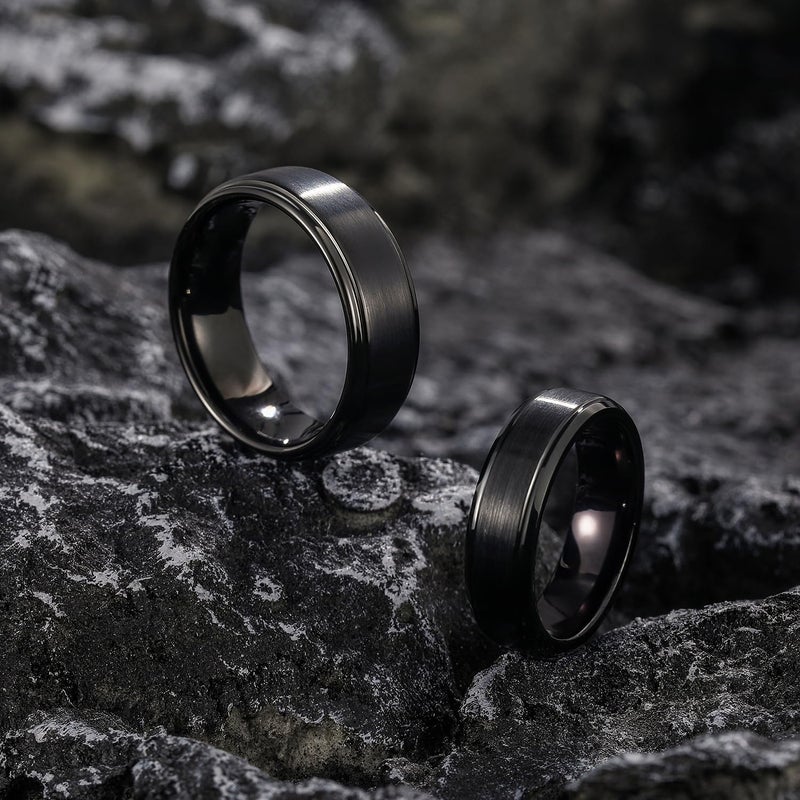 Greenpod 8mm Black Tungsten Carbide Rings for Men Brushed Matte Comfort Fit Wedding Band Size 14.5 - Image 3